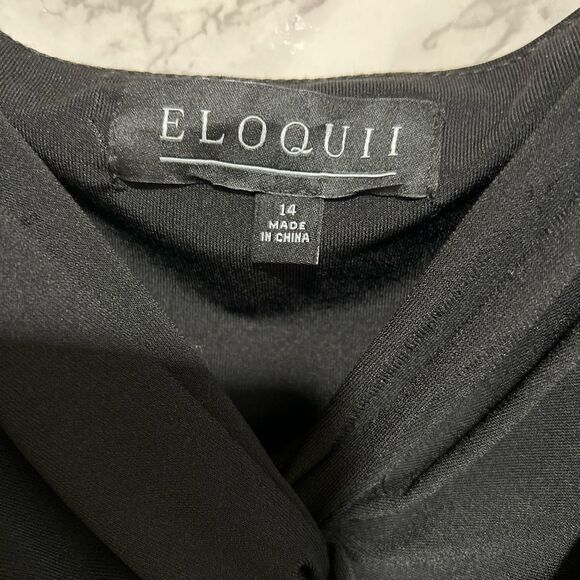 Eloquii Black Midi Dress Womens Long Puff Sleeves - Picture 2 of 6